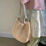 Straw Woven Top Handle Beach Bag Large Capacity Tote