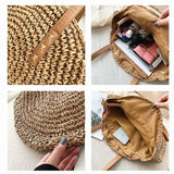 Round Straw Beach Shoulder Bag Vintage Tote Bag