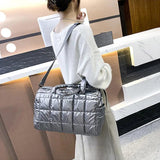 Nylon Waterproof Grid Bucket Shoulder Bag for Women - Winter Ladies Handbag