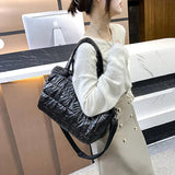 Nylon Waterproof Grid Bucket Shoulder Bag for Women - Winter Ladies Handbag