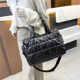 Nylon Waterproof Grid Bucket Shoulder Bag for Women - Winter Ladies Handbag