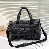 Nylon Waterproof Grid Bucket Shoulder Bag for Women - Winter Ladies Handbag
