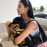 Women's Small Handbag Zipper Shoulder Bag PU Leather Lady Underarm Bag