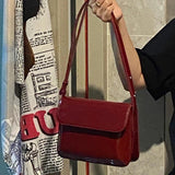 Retro Patent Leather Shoulder Bag For Women Flap Crossbody Bag