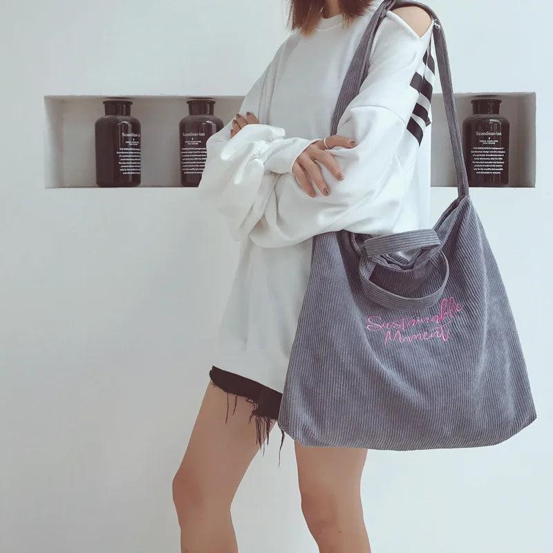 Corduroy Handbag Large Capacity Tote Bag for Women