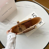 Vintage Straw Handbag Wooden Handle Beach Bag