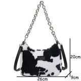 Leopard Stripes Small Faux Fur Tote Bag Women Winter Crossbody Handbags