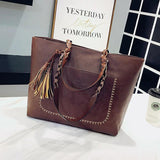 Women Shoulder Tote Bags with Tassel Leather Handbags