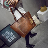Women Shoulder Tote Bags with Tassel Leather Handbags