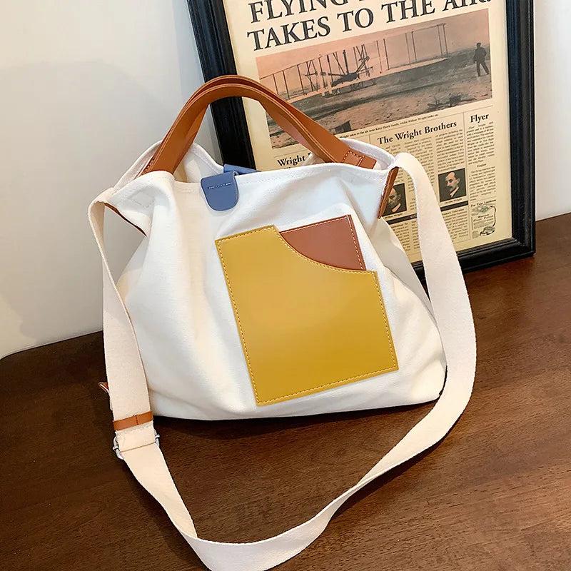 Women's Stitching Canvas Shoulder Bag Casual Messenger Handbag