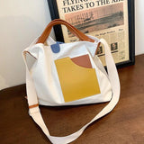 Women's Stitching Canvas Shoulder Bag Casual Messenger Handbag