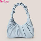 Female Underarm Bag Cloud Fold Handbags Messenger Summer Pu Leather Solid Bag