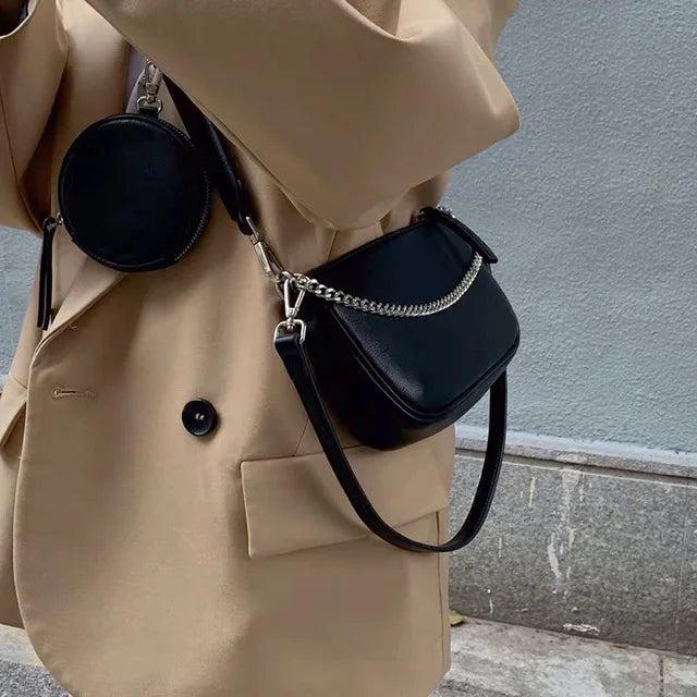 Chic PU Leather Shoulder Bag with Chains, Crossbody