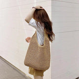 Large Capacity Straw Tote Bags Women Rattan Woven Handbags