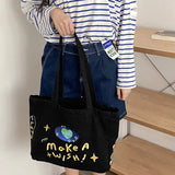 Women's Denim Shoulder Bag Embroidered Handbag Purse Tote with Outer Pocket