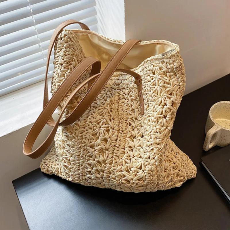 Women Large Capacity Straw Woven Travel Tote Bag for Shopping