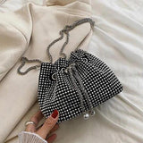 Women Rhinestone Armpit Bucket Handbag Crossbody Clutch Party Purse