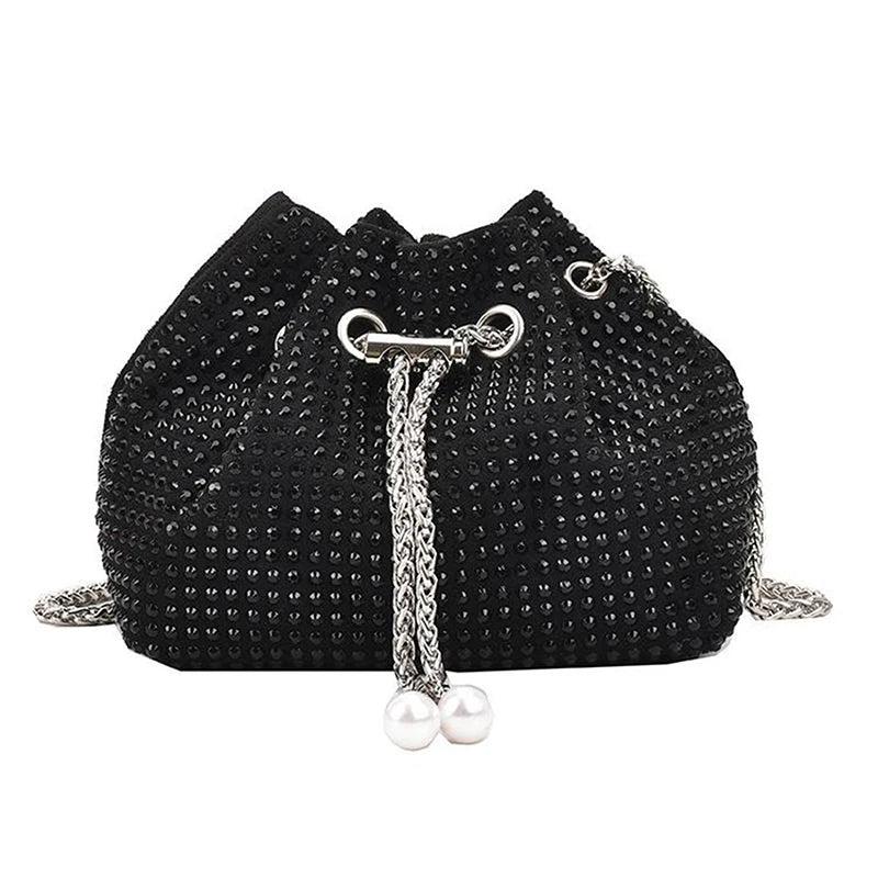 Women Rhinestone Armpit Bucket Handbag Crossbody Clutch Party Purse