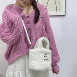Female Plush Bucket Bag Cross-body Handbag