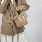 Female Plush Bucket Bag Cross-body Handbag