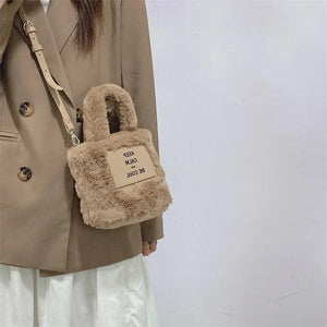 Female Plush Bucket Bag Cross-body Handbag
