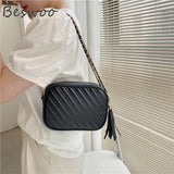 Women's Vintage Thread Crossbody Bag Soft PU Leather Tassel Purses Chain Bag