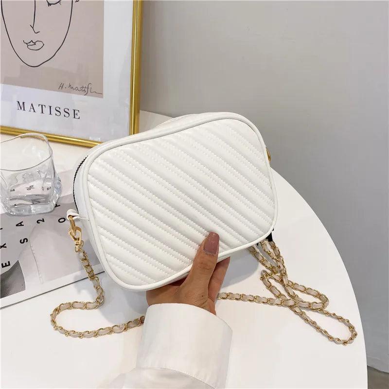Women's Vintage Thread Crossbody Bag Soft PU Leather Tassel Purses Chain Bag