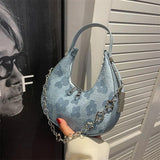 Flower Half-moon Chains Shoulder Bag Canvas Handbag