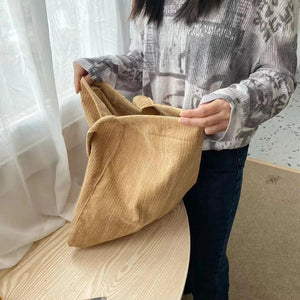 Corduroy Casual Tote Women Travel Reusable Handbag Large Shoulder Bag