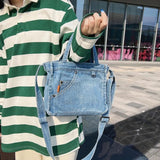 Retro Denim Crossbody Bag with Pockets for Travel and College