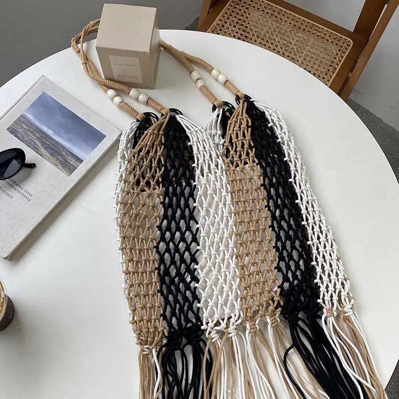 Colorful Summer Beach Bag Woven Knitted Straw Handbag Tassel Shoulder Bags