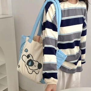 Cotton Shoulder Bag Puppy Large Capacity Casual Tote Schoolbag