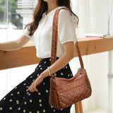 Retro Rhombus Leather Shoulder Bag for Women