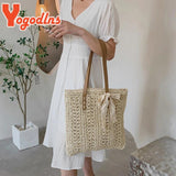 Bohemian Ribbon Straw Bag Women Large Capacity Woven Rattan Tote Bag