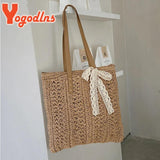 Bohemian Ribbon Straw Bag Women Large Capacity Woven Rattan Tote Bag