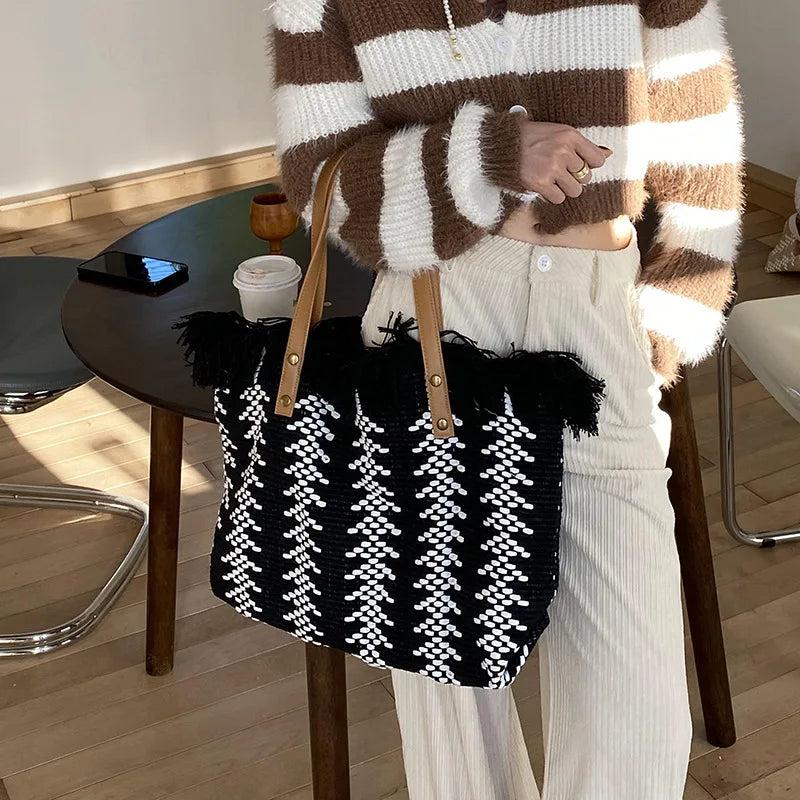 Large Capacity Woven Knitting Shoulder Bag Beach Handbag