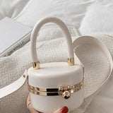 Round Box Bag Women's PU Leather Handbag Orange Small Shoulder Messenger Bag