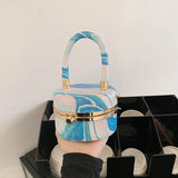 Round Box Bag Women's PU Leather Handbag Orange Small Shoulder Messenger Bag