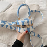 Round Box Bag Women's PU Leather Handbag Orange Small Shoulder Messenger Bag