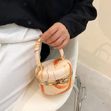 Round Box Bag Women's PU Leather Handbag Orange Small Shoulder Messenger Bag