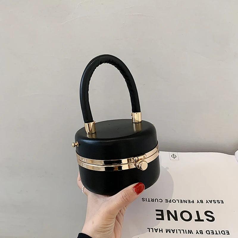 Round Box Bag Women's PU Leather Handbag Orange Small Shoulder Messenger Bag