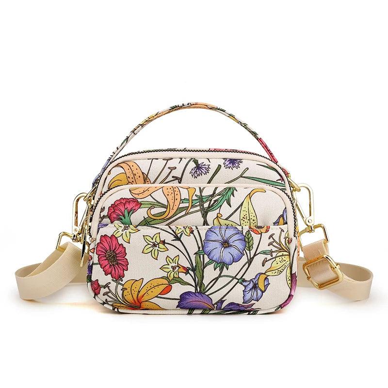 Flower Pattern Small Handbag Purses Waterproof Nylon Shoulder Bag for Women