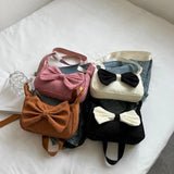 Stripe Bowknot Shoulder Bag Corduroy Cotton Girl Minaudiere Shoulder Bag