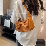 Stripe Bowknot Shoulder Bag Corduroy Cotton Girl Minaudiere Shoulder Bag