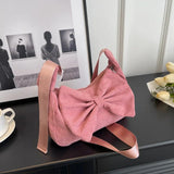 Stripe Bowknot Shoulder Bag Corduroy Cotton Girl Minaudiere Shoulder Bag