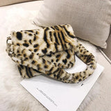 Leopard Pattern Plush Shoulder Bag Autumn Winter Women's Handbag