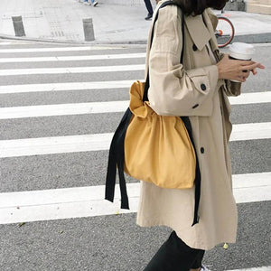 Casual Shoulder Bag Canvas Lady's Bag Large Drawstring Foldable Shopping Bag