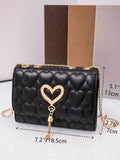 Women Faux Leather Messenger Shoulder Bag Diamonds Chain Tassel Quilted Handbags