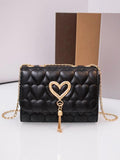 Women Faux Leather Messenger Shoulder Bag Diamonds Chain Tassel Quilted Handbags