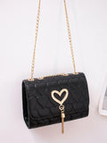 Women Faux Leather Messenger Shoulder Bag Diamonds Chain Tassel Quilted Handbags